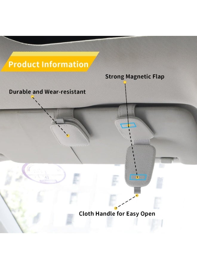 4 حزم حاملي النظارات الشمسية للسيارة شاشة - حامل النظارات الشمسية الجلدية المغناطيسية و كليب بطاقة التذاكر - ملحقات شاشة السيارة (4 قطع فضية رمادية) - Image 3